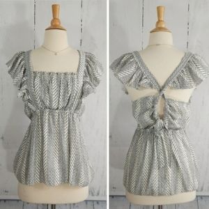 CURRENT AIR Navy & Ivory Pattern Cross Back Blouse